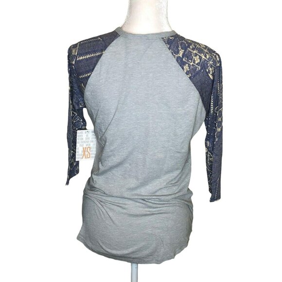 LuLaRoe Randy Baseball Style Tee Size XS Light Gray Purple Beige 3/4 sleeves NWT - Picture 7 of 9